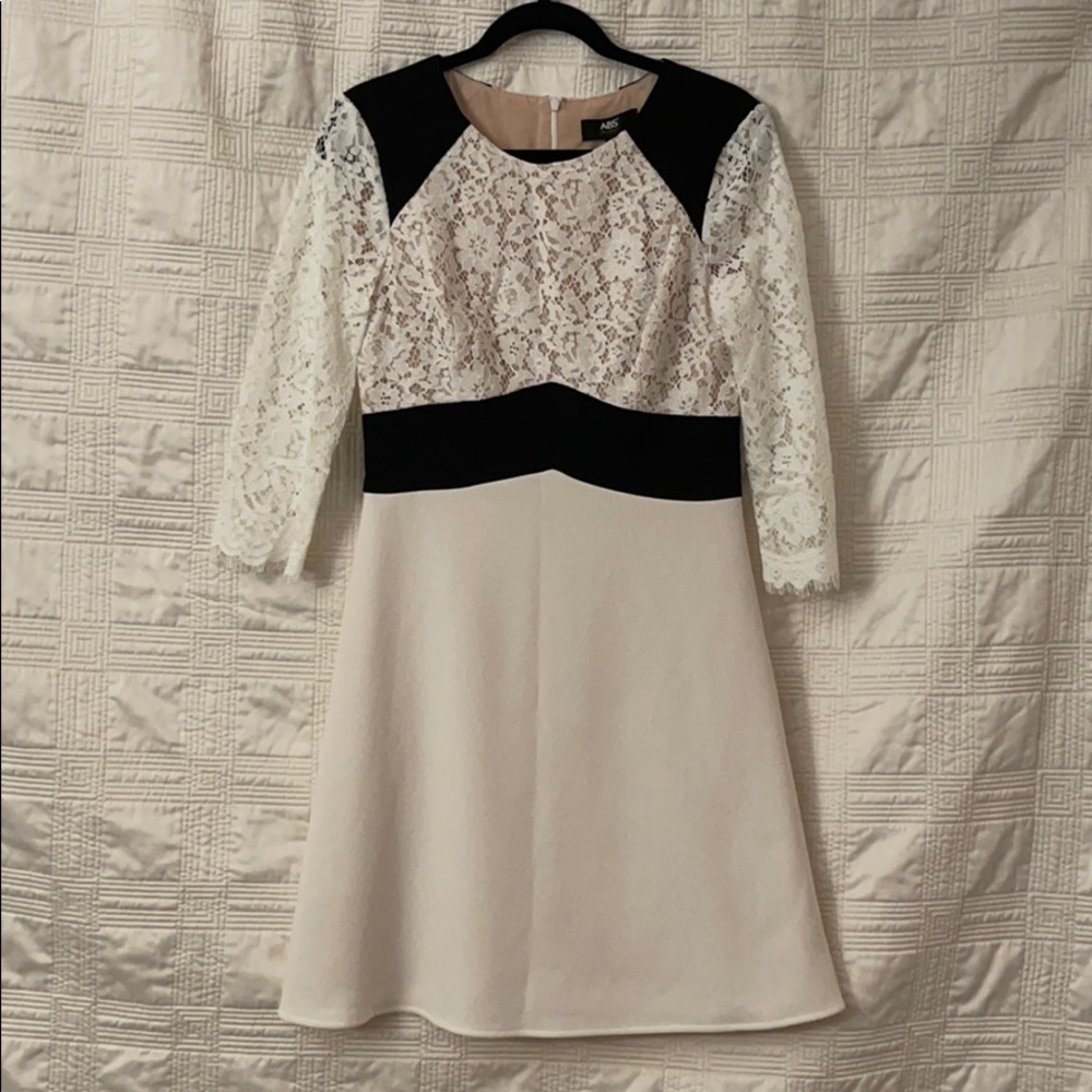 ABS White Lace Dress with Black Detailing